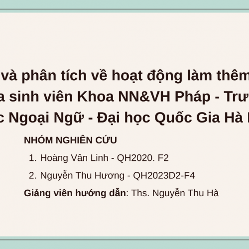 [PPT - NCKH] Khảo sát và phân tích về hoạt động làm thêm bán thời gian của sinh viên khoa NN&VH Pháp - Trường Đại học Ngoại Ngữ - Đại học Quốc Gia Hà Nội.pptx